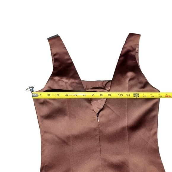 Vintage Brown Satin Square-Neck Slim-Cut Evening Gown 90s Y2K Size 6 - Picture 10 of 16